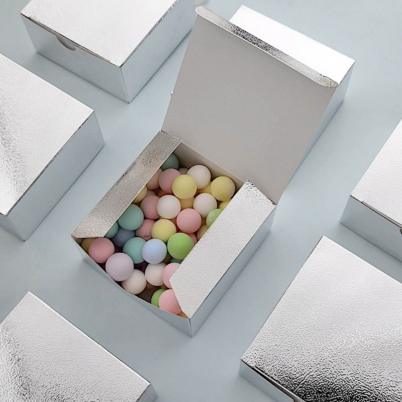 Silver 100 pcs Cake FAVOR BOXES 4"x4"x2" Wedding Party Light Gray GIFT Supply