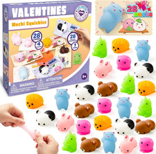 28Pcs Mochi Squishy Toys with Valentines Cards Kids  Classroom Party Favors Set 
