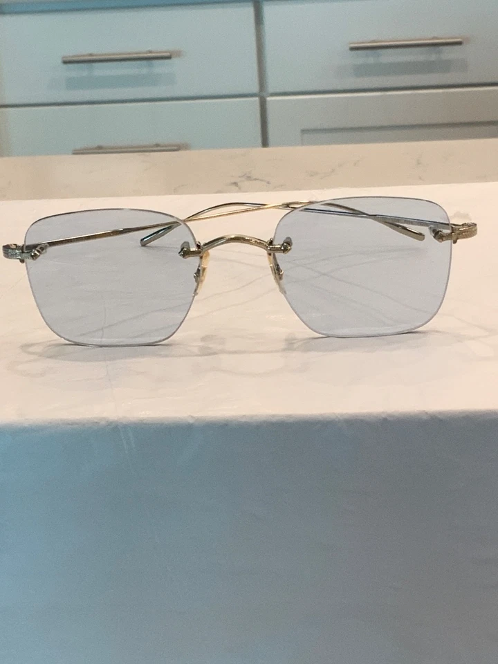 New OLIVER PEOPLES OV1227 5236 Finne brushed gold metal frame with light blue le - Image 4 of 4