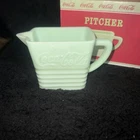 Vtg Art Deco Green Jadeite Glass Drink Coca Cola Pitcher Milk Glass 3.75" Tall