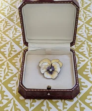 Early 20th Century Antique Yellow and Purple Enamelled Pansy Brooch
