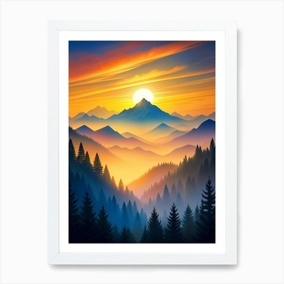 Sunset In The Mountains Art Print Framed Wall Art Poster Canvas Print Picture