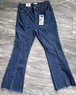 Vanilla Star Seam Front Flare Jeans Women s 16W High Rise Raw Hem NWT Stretch