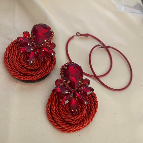 Ruby Red statement earrings with hoops and gems