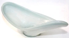 Art Glass Freeform MCM Bowl Vase Beachy Pale Aqua Glass 17" Long Vintage