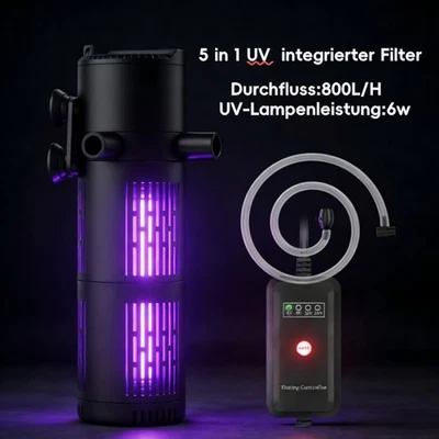 5 IN1 Innenfilter Aquariumpumpe 800L/h UV 6W Filterpumpe Aquarien Filt Pumpe DHL