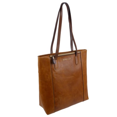 Rowallan of Scotland Leder Damen Top Zip Tote/Schultertasche - Cognac