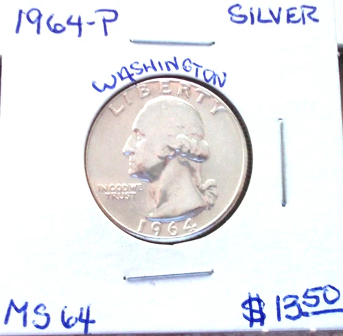 1964 PHILADELPHIA SILVER WASHINGTON QUARTER IN UNCIRCULATED MINT STATE CONDITION