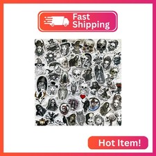 50pcs Black Horror Medieval Gothic Satanic Sticker - Vintage Skull, Witch, Grim