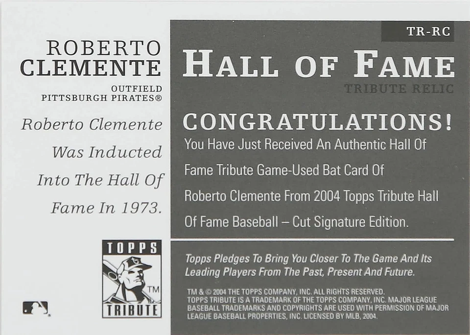2004 Topps Tribute Roberto Clemente Game Used Bat "1973" Hall of Fame  - Image 2 of 2