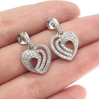 2 Ct Real Moissanite 14k White Gold Plated Women's Dangle Heart Love Earrings