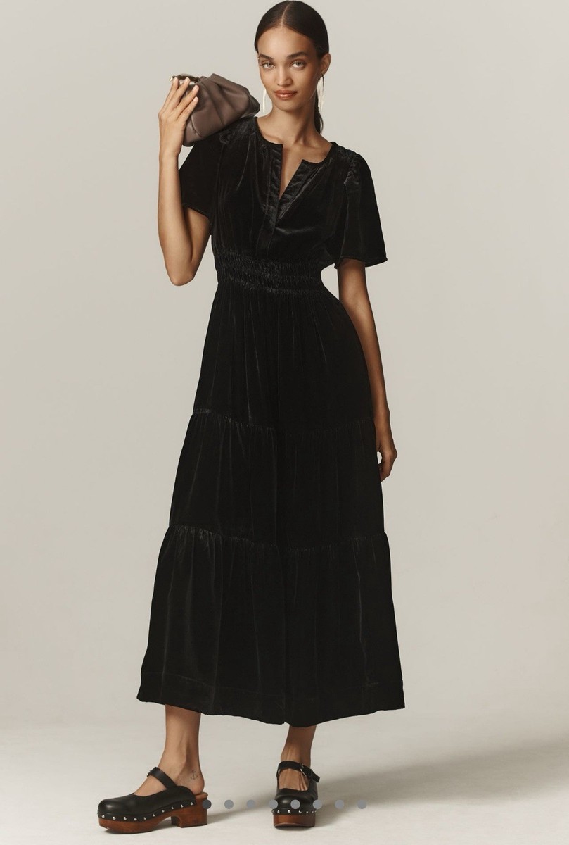 blue dress for baby girl Lace-Trim Midi Slip Dress by Anthropologie in Black, Size: XL main image 0