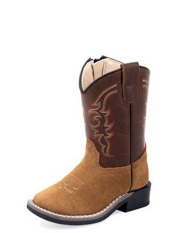 Old West Western Boots Boy Leather Zip Stitched 8 Infant Brown BSI1987 CLEARANCE