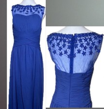 JJs House Beaded Neck Dress M Formal Maxi Gown Sapphire Blue Prom Fairy Glam