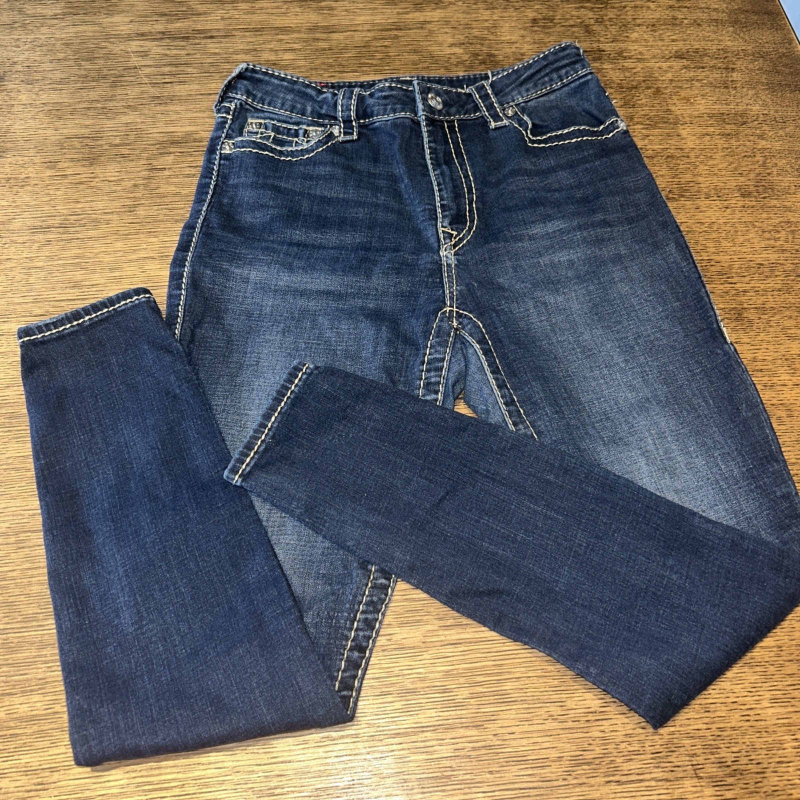 True Religion Womens Black Denim Jennie Curvy Mid Rise Super Skinny Jeans Sz 31