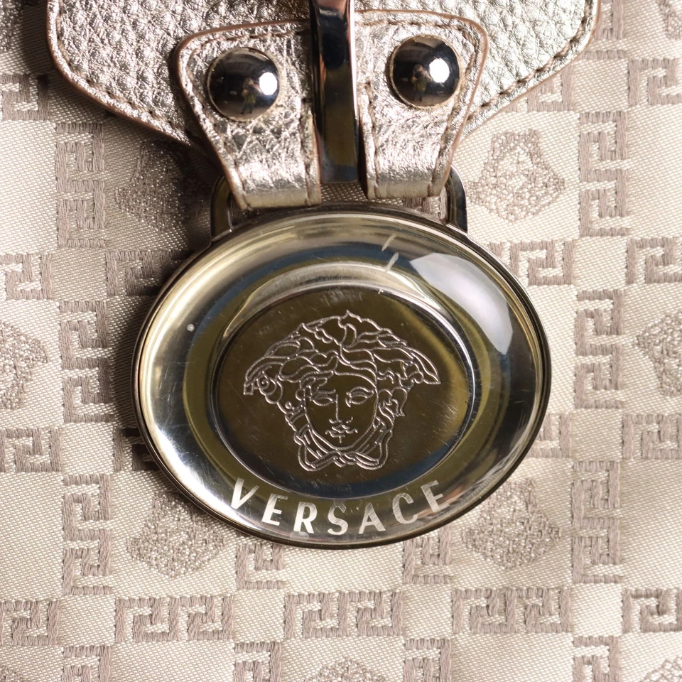 Versace Borsa Argento Vera Pelle Tessuto Medusa Italia Second Hand Originale - Immagine 2 di 4