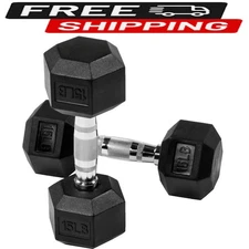 2Pc 15lb Hex Dumbbells with Rubber Coated Hand Weights for Exercises and Fitness