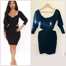 Fashion Nova Elegant Black Cut-Out Mini Dress Women’s Bandage Sz Small
