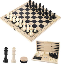Scacchiera in Legno 3 in 1 Pieghevole, Scacchi Portatili, Backgammon E Dama per 