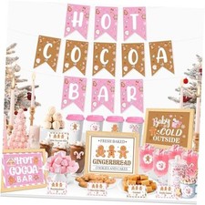 Hot Cocoa Bar Kit Pink and Gingerbread Hot Cocoa Bar Banner Cute Gingerbread