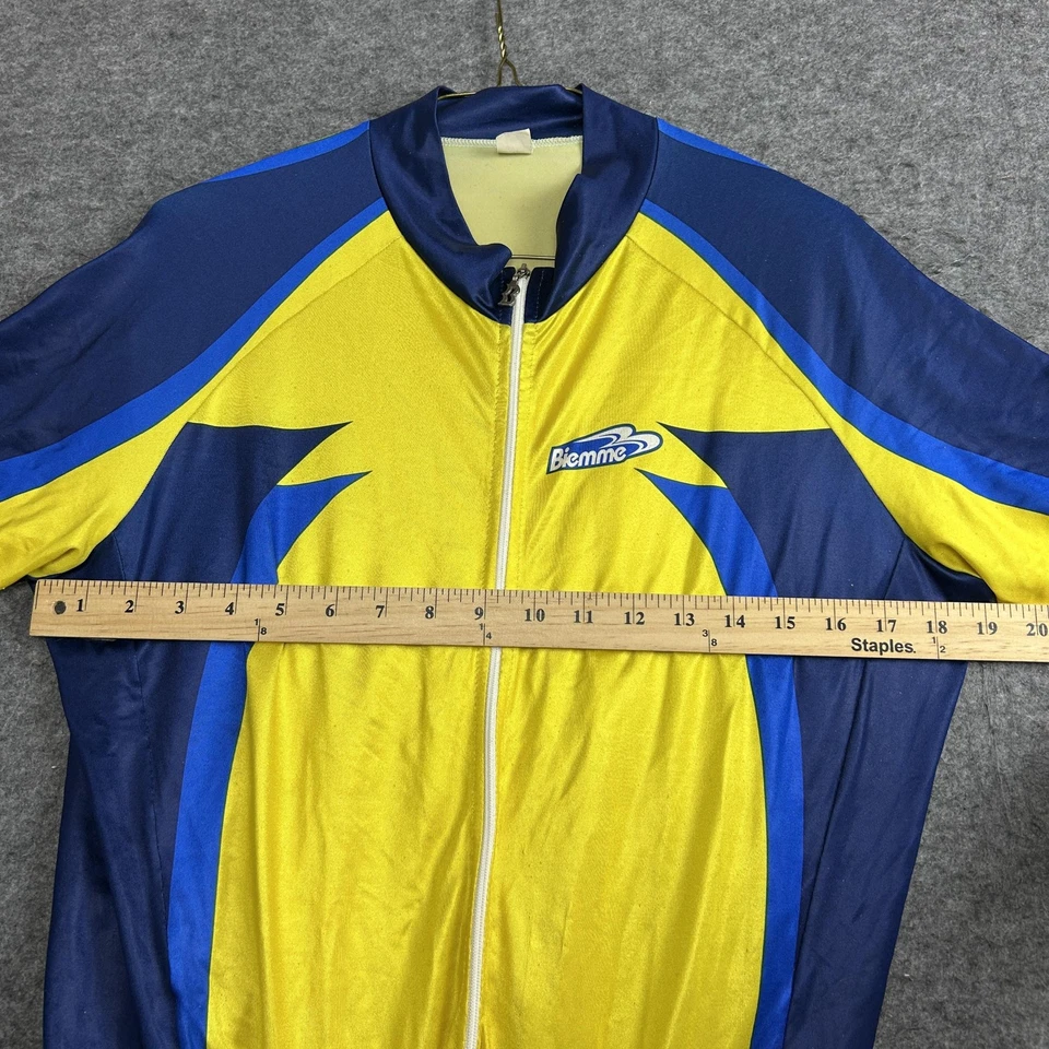 Biemme Cycling Skinsuit Mens Large EU 52 Yellow Blue Short Sleeve Made in Italy - Image 3 of 4