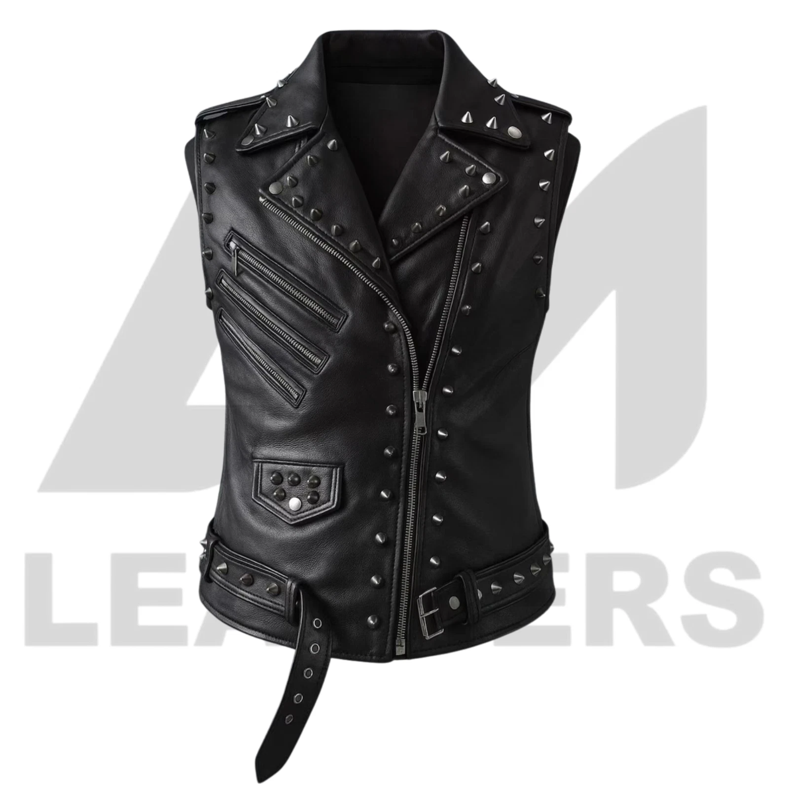Men Studded Leather Biker Vest Punk Rock Spiked Waistcoat Heavy Metal Motorcycle image 1