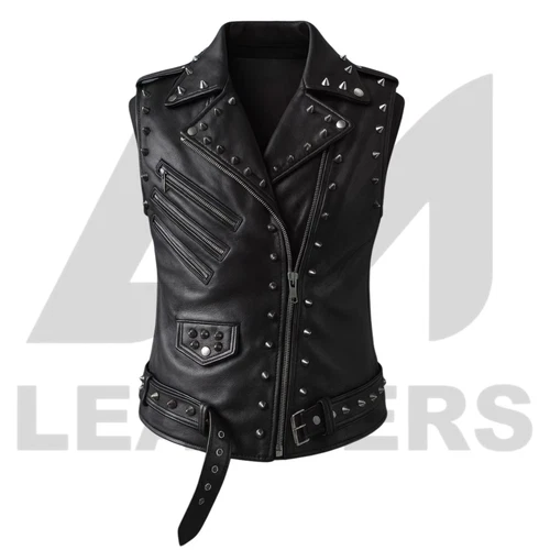 Men Studded Leather Biker Vest Punk Rock Spiked Waistcoat Heavy Metal Motorcycle - product listing photo