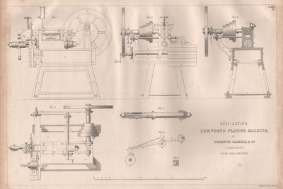 INGENIEURZEICHNUNG 19C. Selbsttätige Compoundhobelmaschine. Gaskell 1847