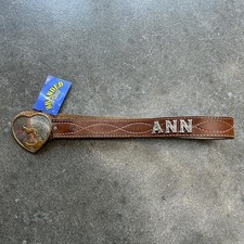 Vintage Brown Leather Belt Horse Heart Belt Buckle Ann Sparkle Spell Out