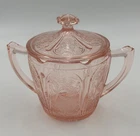 Vintage Pink Depression Glass Sugar Bowl With Lid Floral Etched Handles