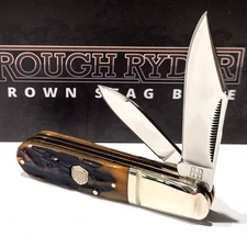 Rough Ryder Brown Stag Bone 2 Blade Barlow Folding Pocket Knife RR1806 New EDC