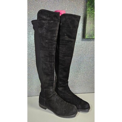 Stuart Weitzman 5050 Black Suede Over The Knee Boots Womens 7 M Dust Bag Box OTK