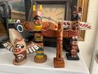 Vintage TOTEM POLE LOT Native Canadian Hand Carved SOUVENIR TRADE ABORIGINAL