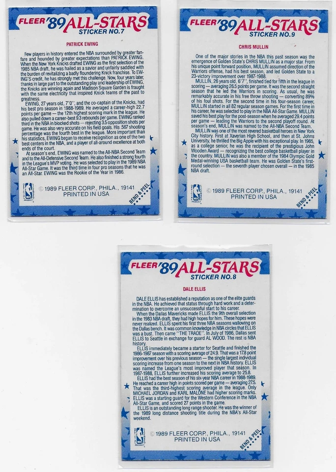 1989-90 NBA Fleer 全明星贴纸卡 (7) K. Malone、I.Thomas、C. Barkley 等 — 第 4/4 张图片