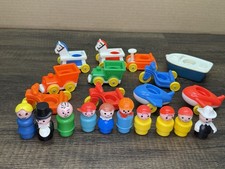Vintage Lot Of 21 Fisher-Price Little People Figures, Chairs, Vehicles