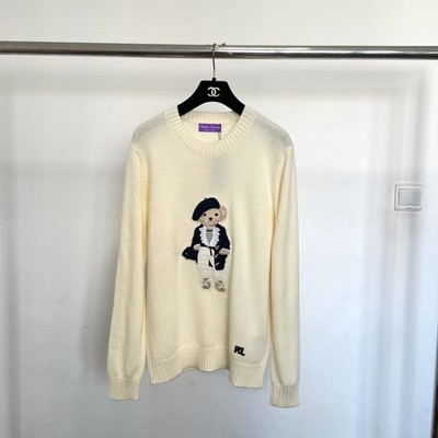 Polo Ralph Lauren Polo BEAR Knit WHITE Sweater Jumper COTTON WOMEN'S M New