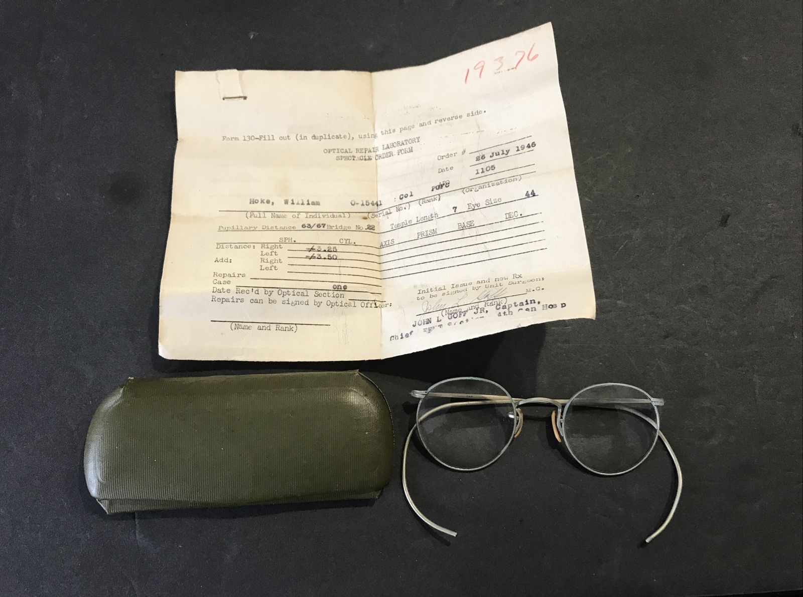 Vintage WWII Era US Army Soldier T&P Eyeglasses In Case W/ Paper Free