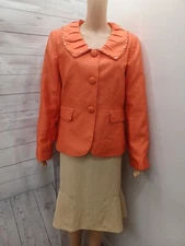 John Meyer Of Norwich / Le Suit Suit Set blazer jacket skirt Orange Beige Sz 14