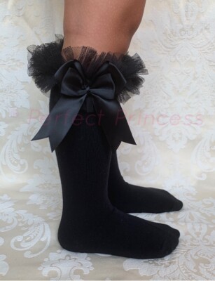 PERFEKTE PRINZESSIN schwarze kniehohe Schleife Tutu Socken Halloween/Schuluniform/Hexe