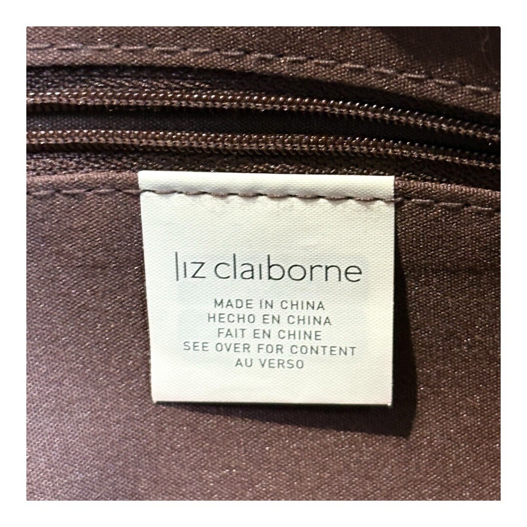 Liz Claiborne Tote Bag Monogrammed Satchel Purse Handbag Designer Neutral thumbnail 9