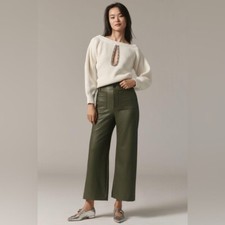 Anthropologie  Maeve Colette Cropped Wide Leg Pants Faux Leather 31T 31 Tall