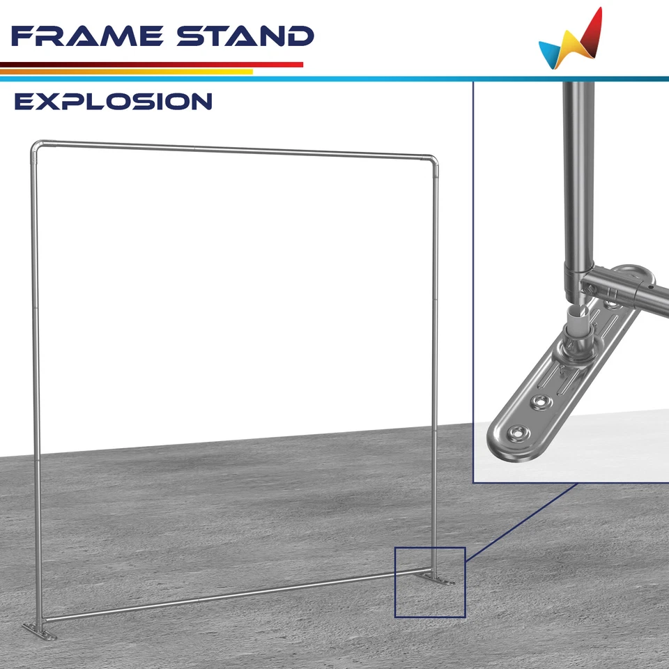 Telón de fondo telescópico ajustable con soporte para pancarta personalizado de acero inoxidable para feria Foto 2 de 4