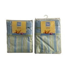Vintage Disney Baby Valance Blue Striped Embroidered Bugs Outdoor Nursery 2 Pack