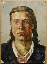 Ukrainian Soviet USSR Oil Painting impressionism realism female portrait girl