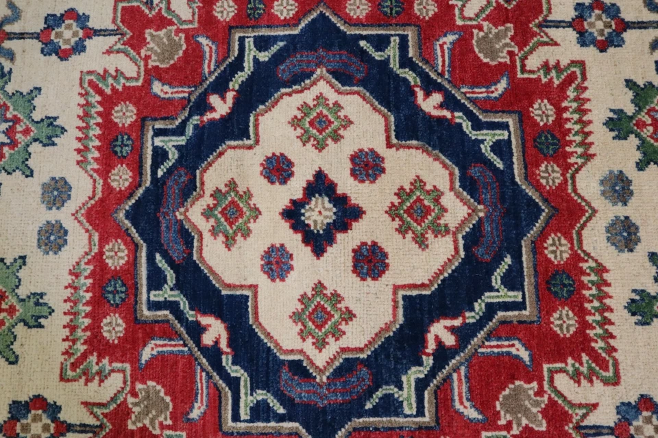 7'10" x 7'11" ft. Afghan Kazak Hand Knotted Wool Tribal Authentic Round Rug 8x8 - Image 4 of 4