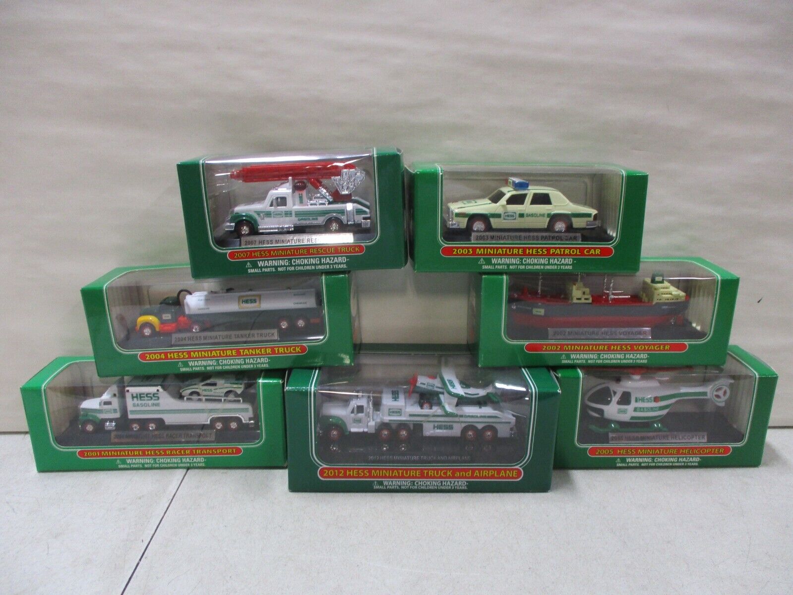 7 Hess Miniature Vehicles with Voyager, Airplane, Helicopter