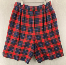 Vintage Pendleton Shorts Womens 10 Wool Woolmark Red Green Plaid USA Made