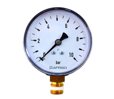 Manometer 1/4'' Zoll Anschluss unten axial 0-10 bar für Wasser und Luft geeignet
