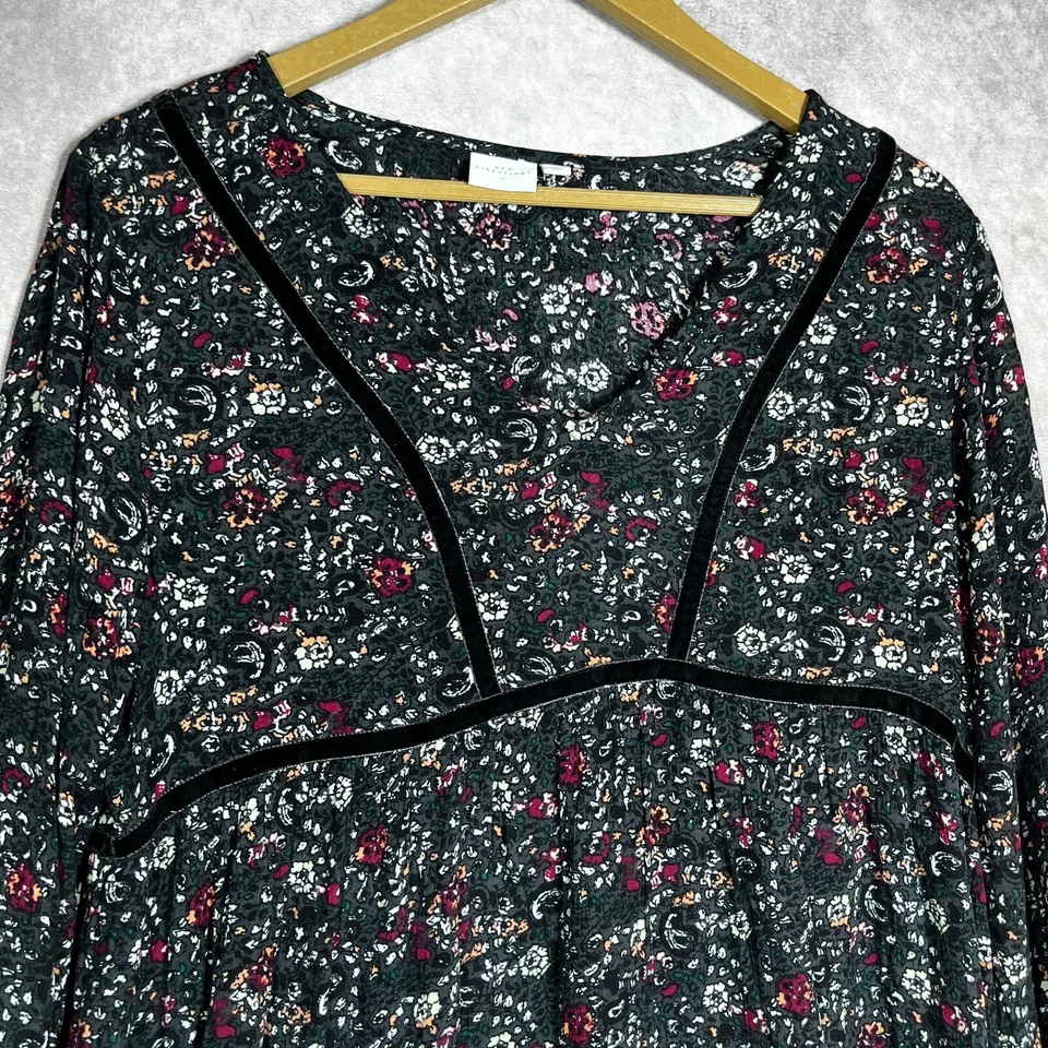 Maxi Vestido New Directions Mujer Talla 8 Negro Floral Mangas Largas Cottagecore Foto 3 de 4