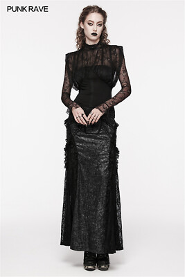 未使用級 PUNK RAVE 編み上げ レースアップ ロングシャツ ゴシック PUNK RAVE Women Punk Gothic Daily Lace Steampunk Black long